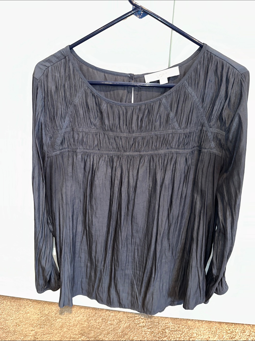 LOFT Black Textured Yoke Blouse